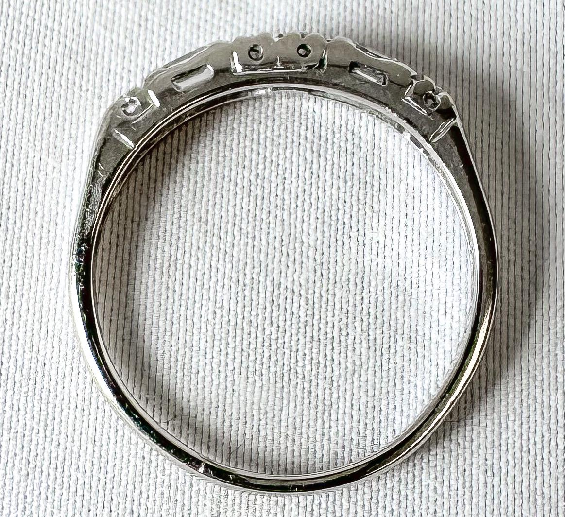 14K White Gold Baguette Cut Round Diamond Band Ring, Size 6, Simple Dainty Minimalist Diamond Ring