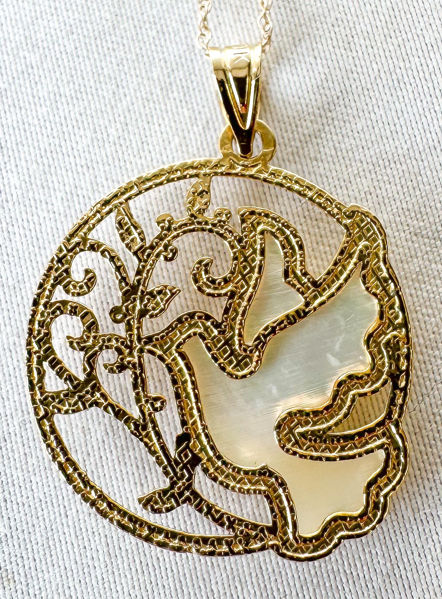 10K Gold Michael Anthony Mother of Pearl Dove Tree Circular 18" Pendant Necklace