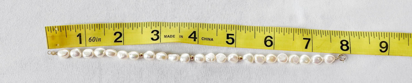 Vintage 14K Freshwater Baroque Pearl Beaded Bracelet, Approx. 8 Inches, Vintage Coastal Beachy Bridal Style Jewelry