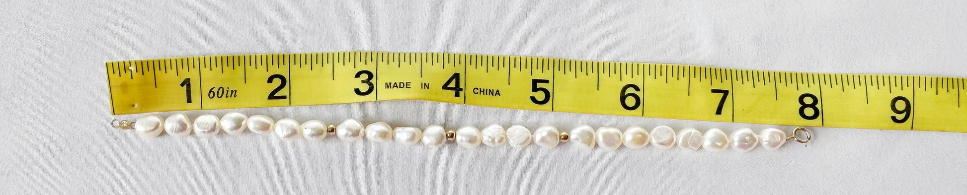 Vintage 14K Freshwater Baroque Pearl Beaded Bracelet, Approx. 8 Inches, Vintage Coastal Beachy Bridal Style Jewelry