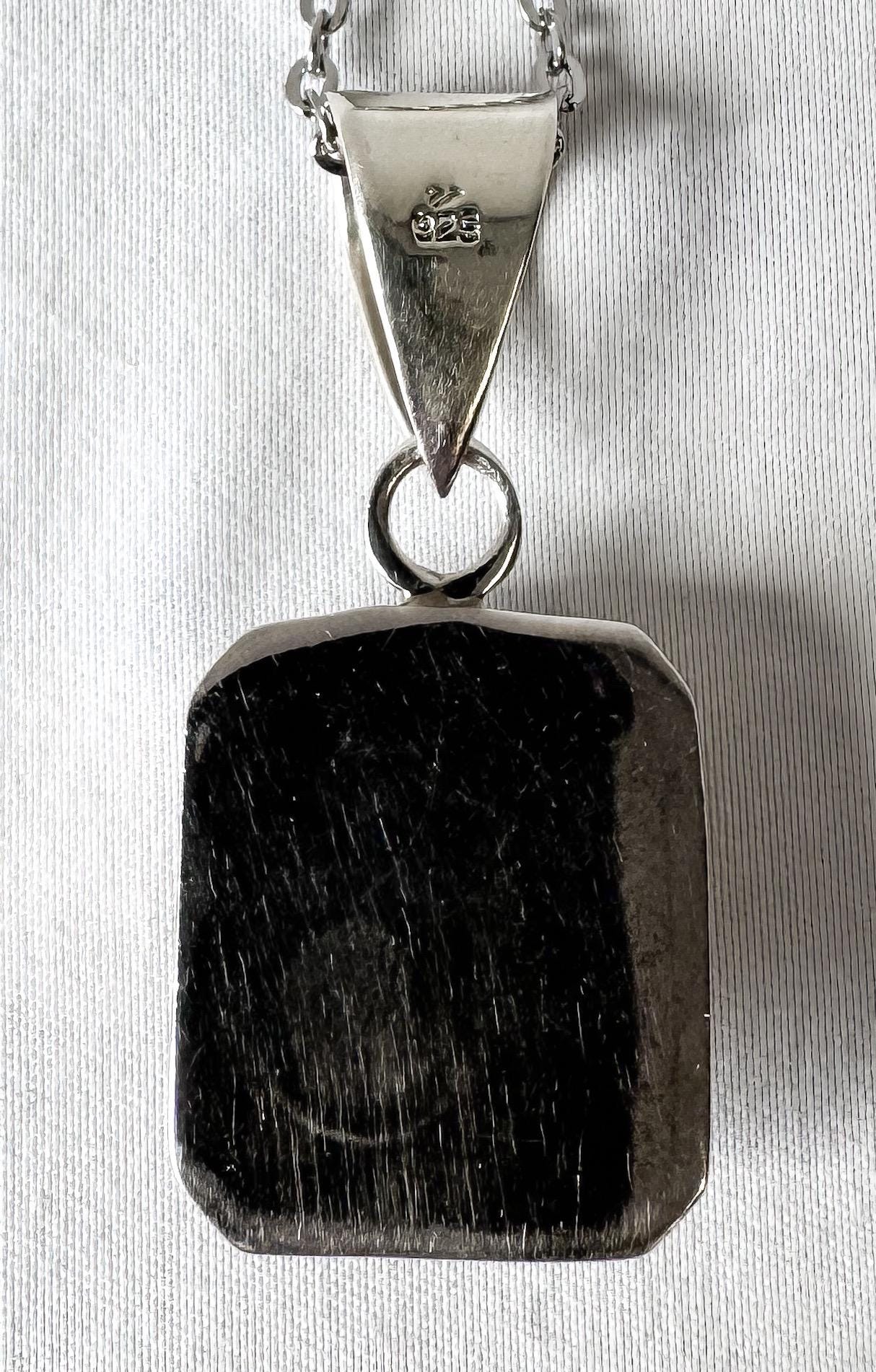 Vintage Silpada 925 Onyx Square Double Frame Pendant on 16" Chain, Unique Boho Western Navajo Necklace