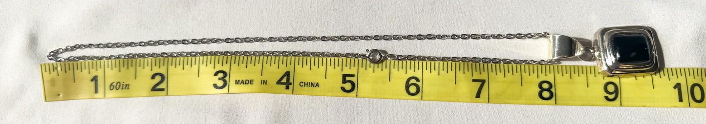 Vintage Silpada 925 Onyx Square Double Frame Pendant on 16" Chain, Unique Boho Western Navajo Necklace