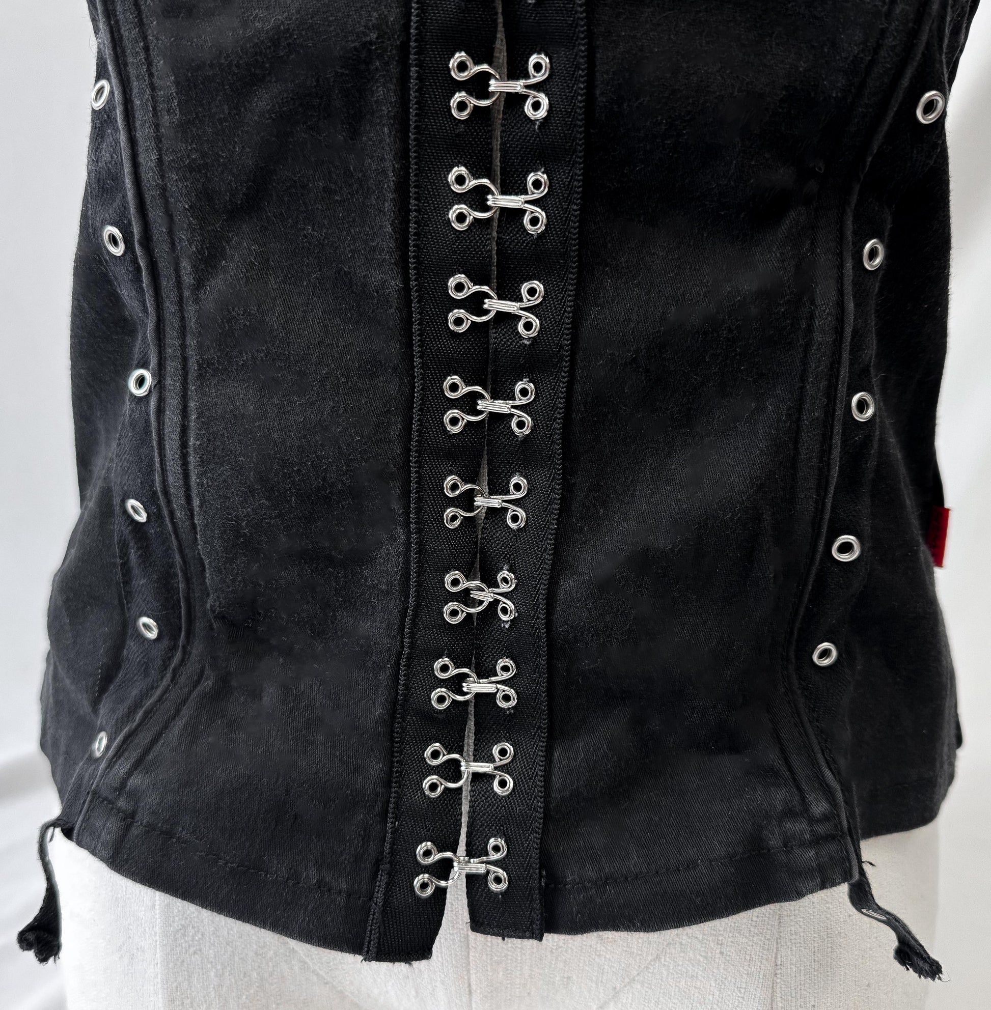 Vintage 90s Tripp NYC Black Denim Hook Eye Garter Grommet Corset Tank Top, Women's Sz. S, 90s Grunge Emo Alternative Style