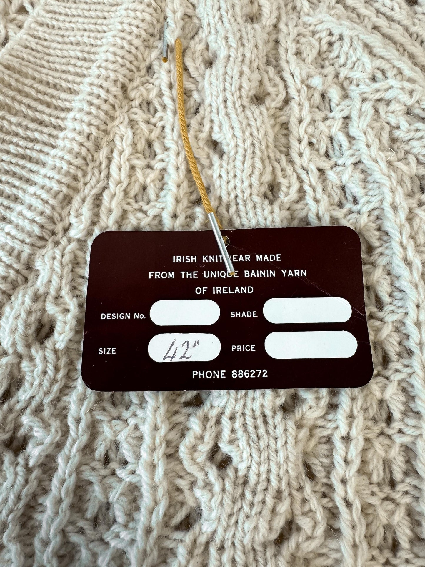 Vintage Deadstock Una O' Neill Cream Off White Cable Knit Pure Wool Cardigan Sweater, Women's Sz. M