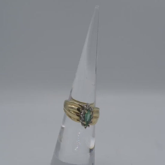 Vintage Columbian 10K Emerald Diamond Estate Ring Size 6, Art Deco Estate Jewelry
