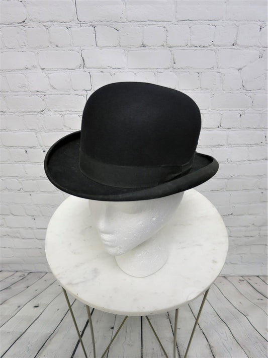 Vintage 1930s, Stetson Hat, Black Wool Bowler Hat, Sz 6 3/8, Derby Hat, Steam Punk Deadwood Style,Summer Bowler Hat, Stetson Co Philadelphia