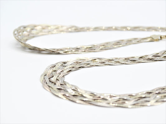 Vintage 925 Silver Braided HERRINGBONE 8 STRAND Necklace, 22in Silver Herringbone Chain Necklace, Vintage 925 Braided Chain, Statement Chain