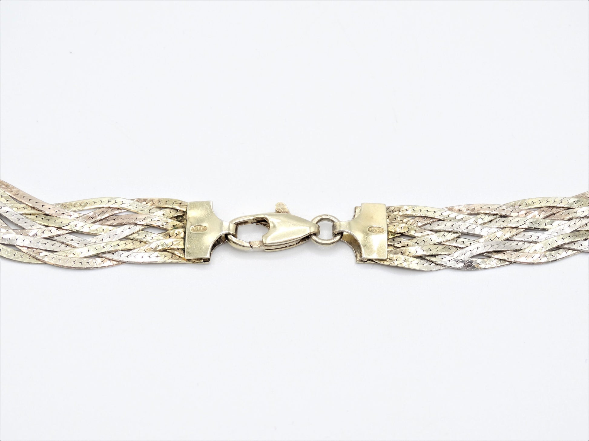 Vintage 925 Silver Braided HERRINGBONE 8 STRAND Necklace, 22in Silver Herringbone Chain Necklace, Vintage 925 Braided Chain, Statement Chain