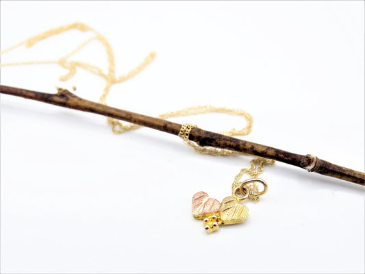 Vintage 10K Black Hills Gold Heart Duo Necklace Pendant, Estate Jewelry