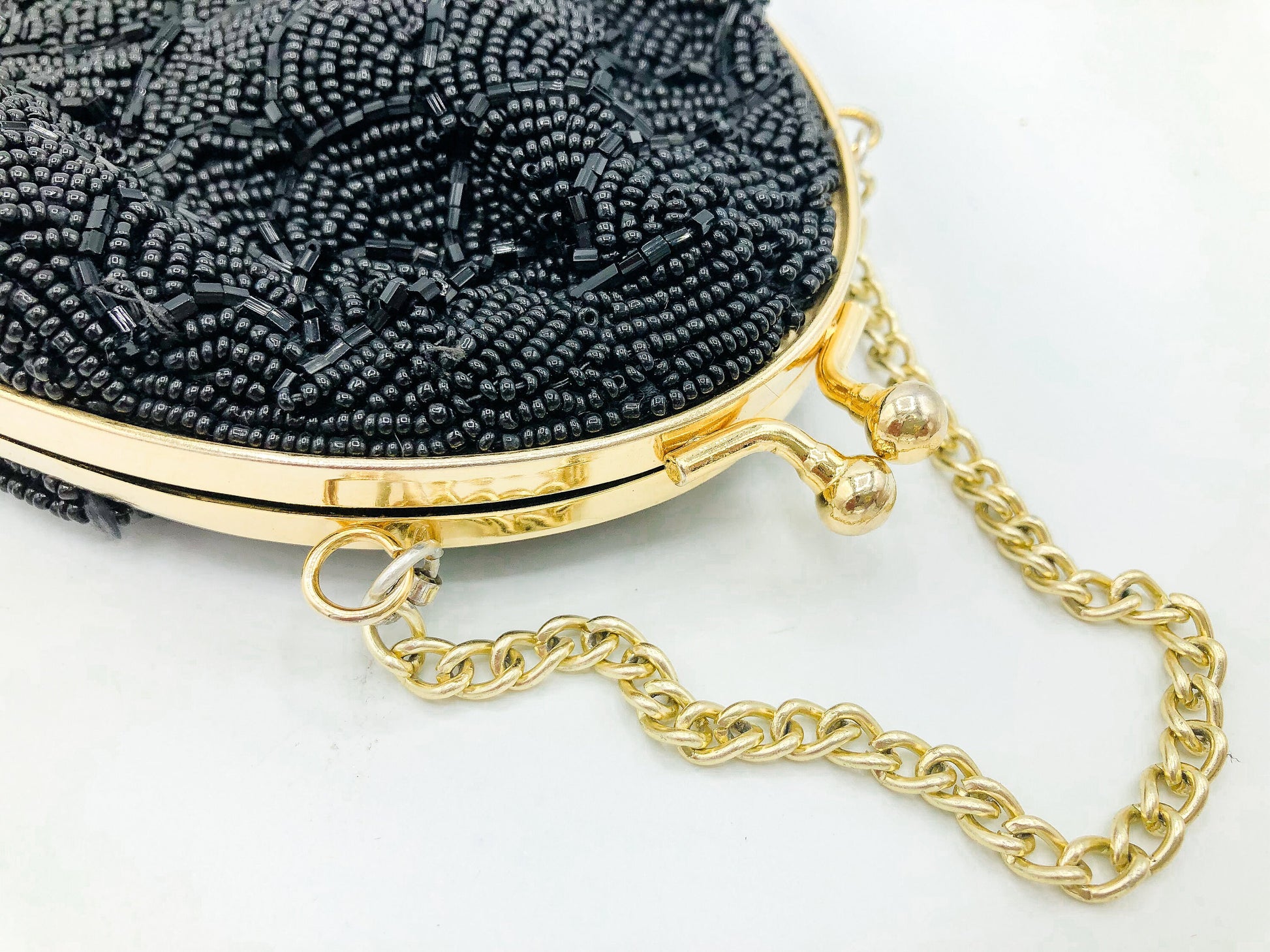 Vintage 60s Black Beaded Handbag, Art Deco Beaded Pouch Purse, Small Vintage Clutch