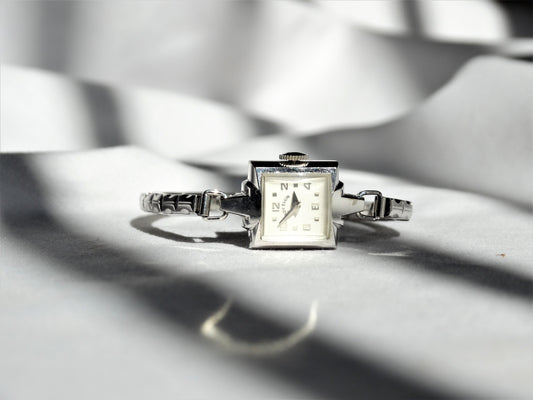 Vintage LADY ELGIN 10K White Gold Ladies Wrist Watch, Art Deco Estate Everyday Jewelry