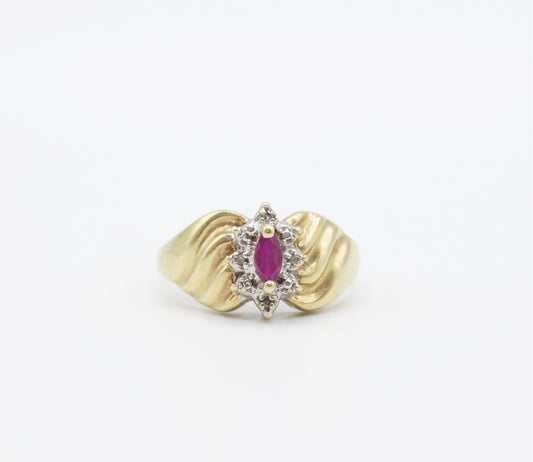 Vintage THL Pink Sapphire Diamond Gold Cluster Ring, Vintage Fine Jewelry, Ring Size 6
