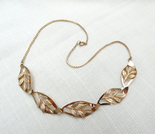 Vintage Van Dell 12K Gold Filled Leaf Necklace, Collectors Costume Jewelry