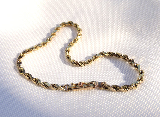 Estate 14K Gold Diamond Cut Rope Chain Bracelet, 6g, 2.36mm, 7in