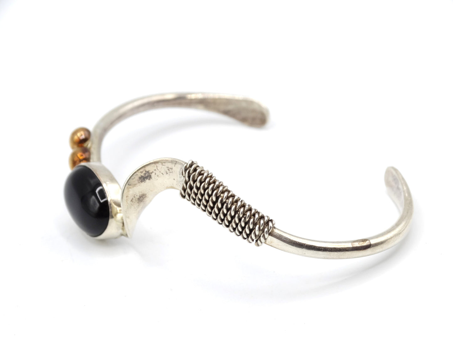 Vintage Sterling Silver 12K GF Black Onyx Native American Cuff Bracelet, Collectors Jewelry