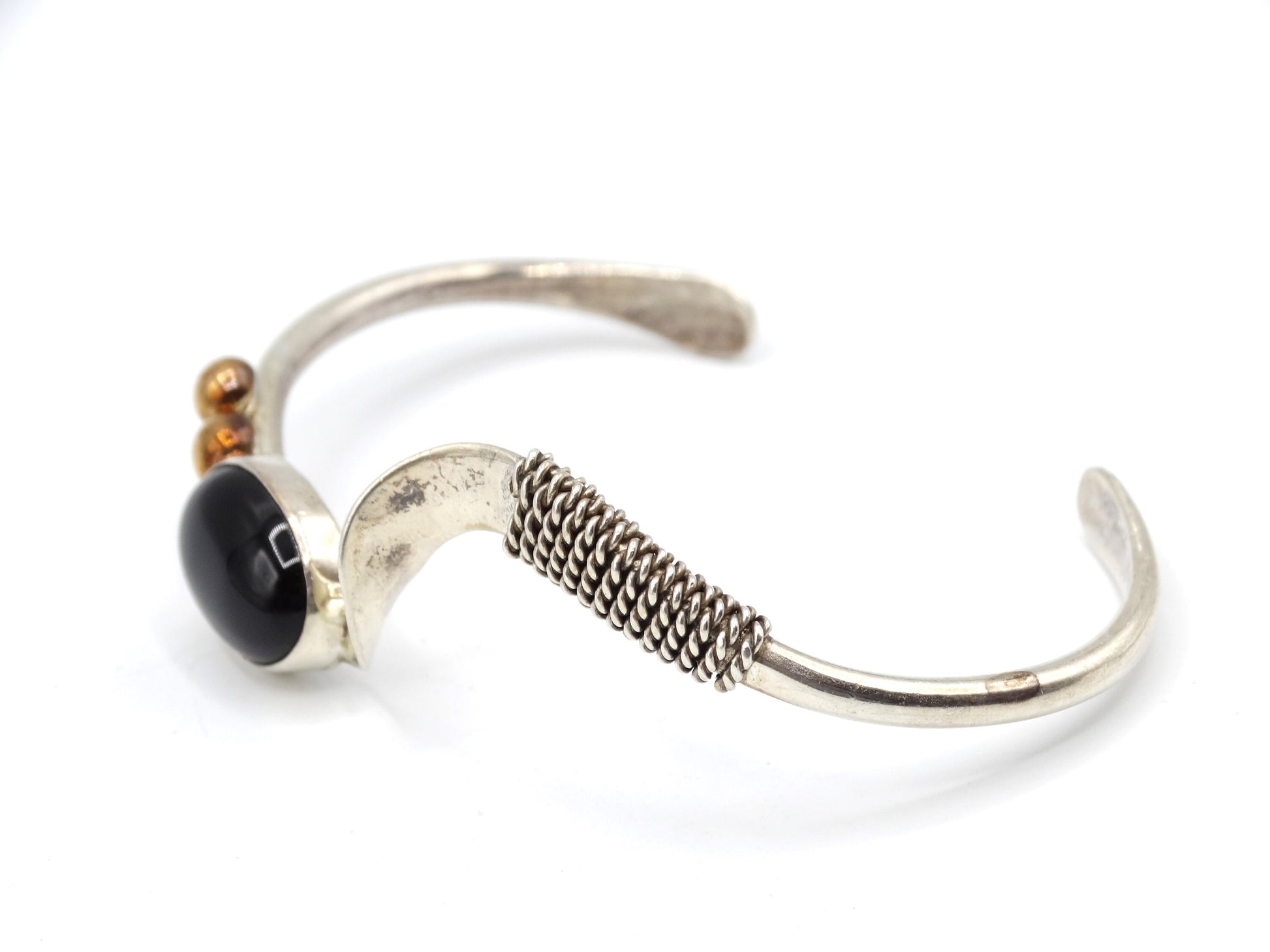 Vintage Sterling Silver 12K GF Black Onyx Native American Cuff Bracelet, Collectors Jewelry