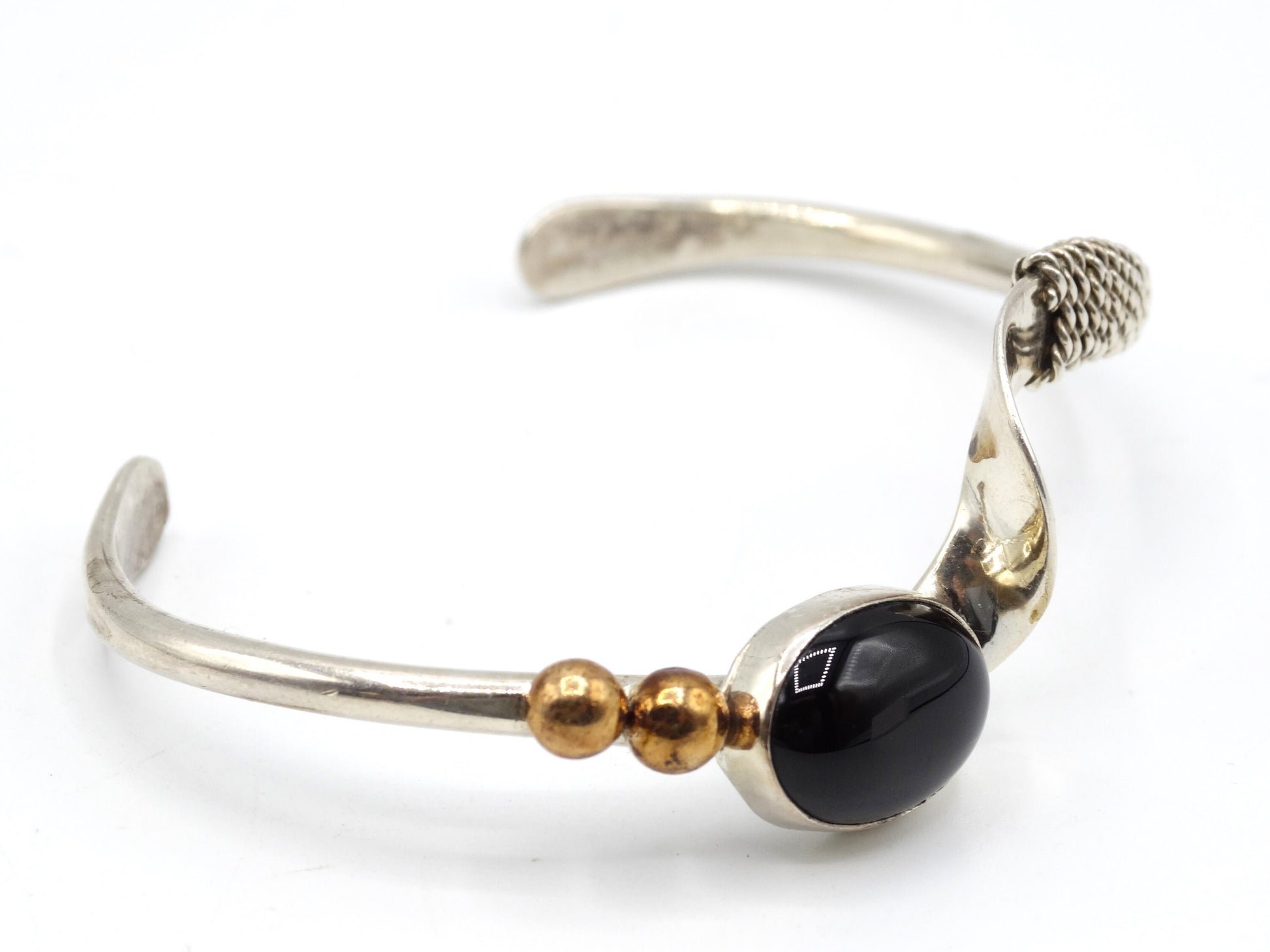 Vintage Sterling Silver 12K GF Black Onyx Native American Cuff Bracelet, Collectors Jewelry