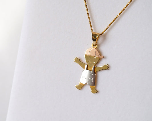 14K Rose White Yellow Gold MILOR Italy Boy In Overalls Charm Pendant, Estate Jewelry