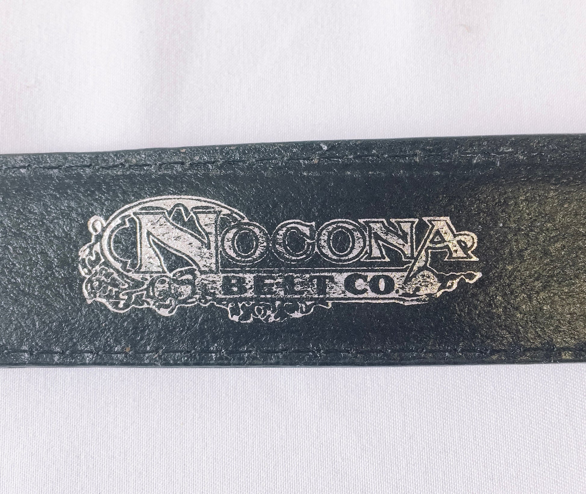 Vintage Nocona Western Leather Belt, Silver Concho Detail Belt, Large Silver Belt Buckle with horse and horseshoe detail, sz. 28