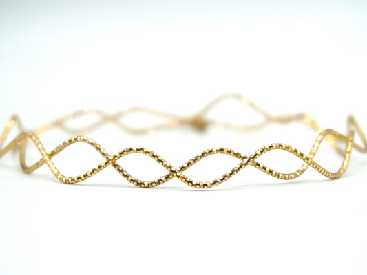 Genuine 14K Yellow Gold Zigzag Chain Necklace Or Double Bracelet, Vintage Estate Jewelry, 18in, 3.7g