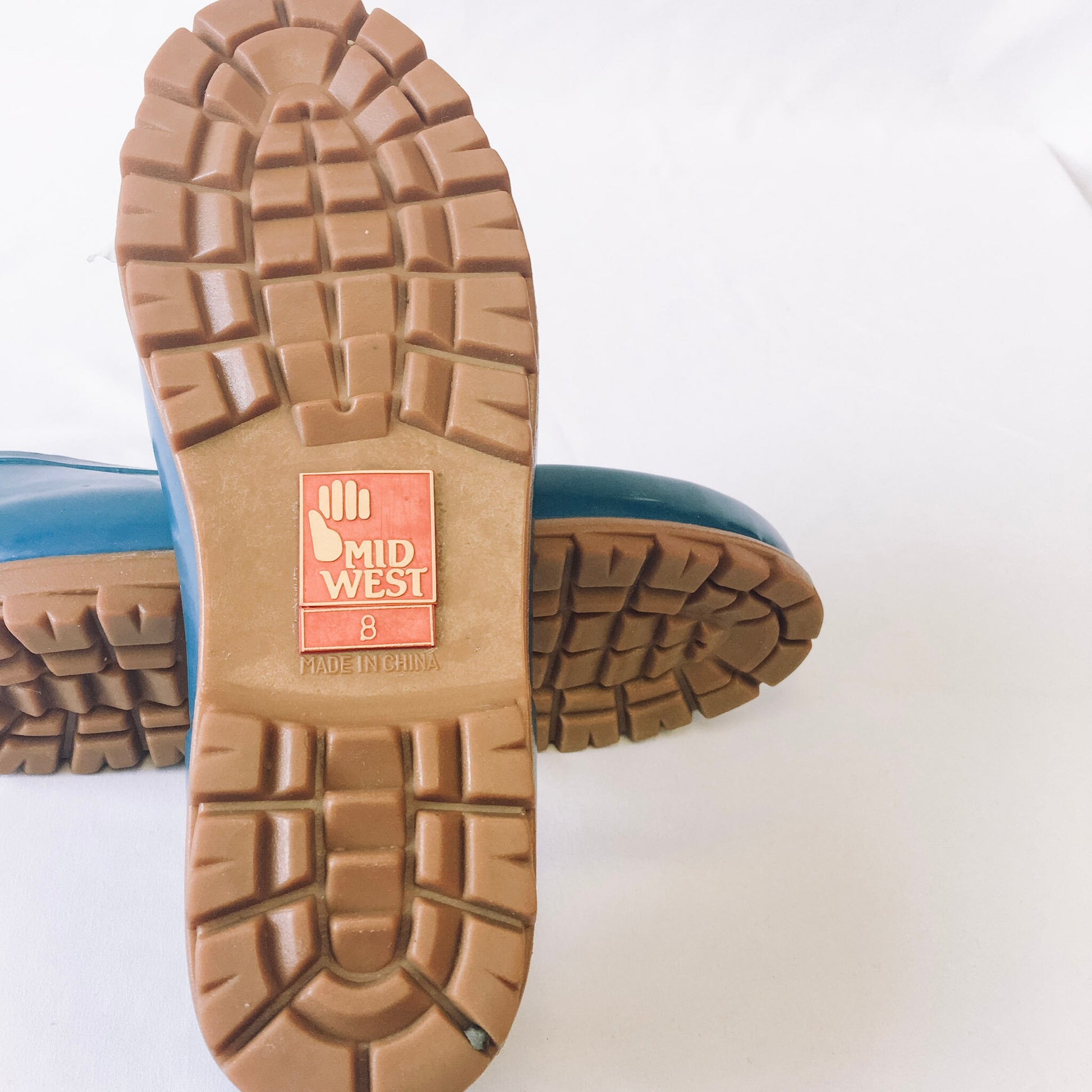 Vintage 1970s Mid West Blue Rubber Shoes, Women's sz. 8