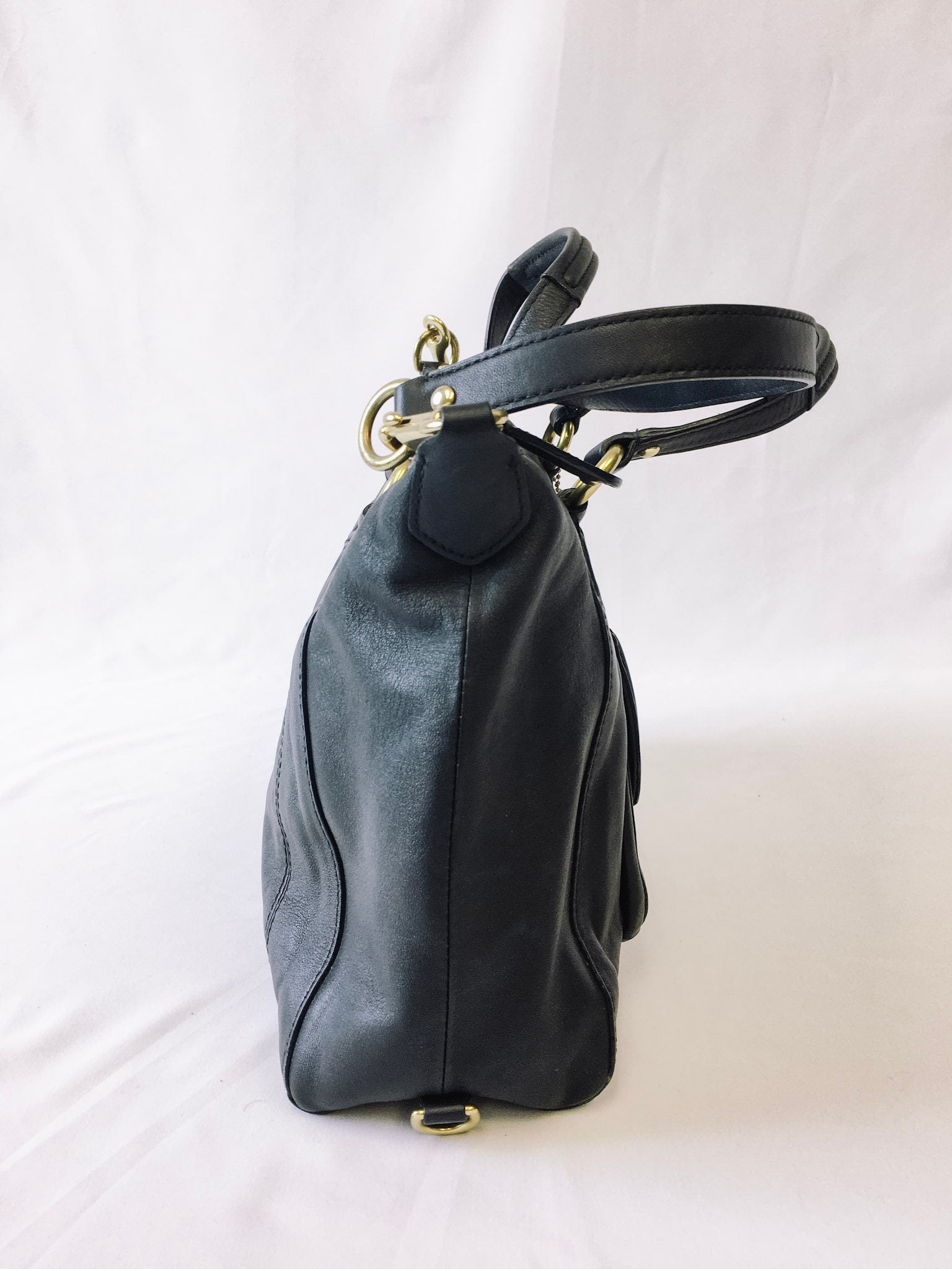 Vintage COACH Campbell Satchel Handbag, Black Leather COACH Shoulder Bag, #24690