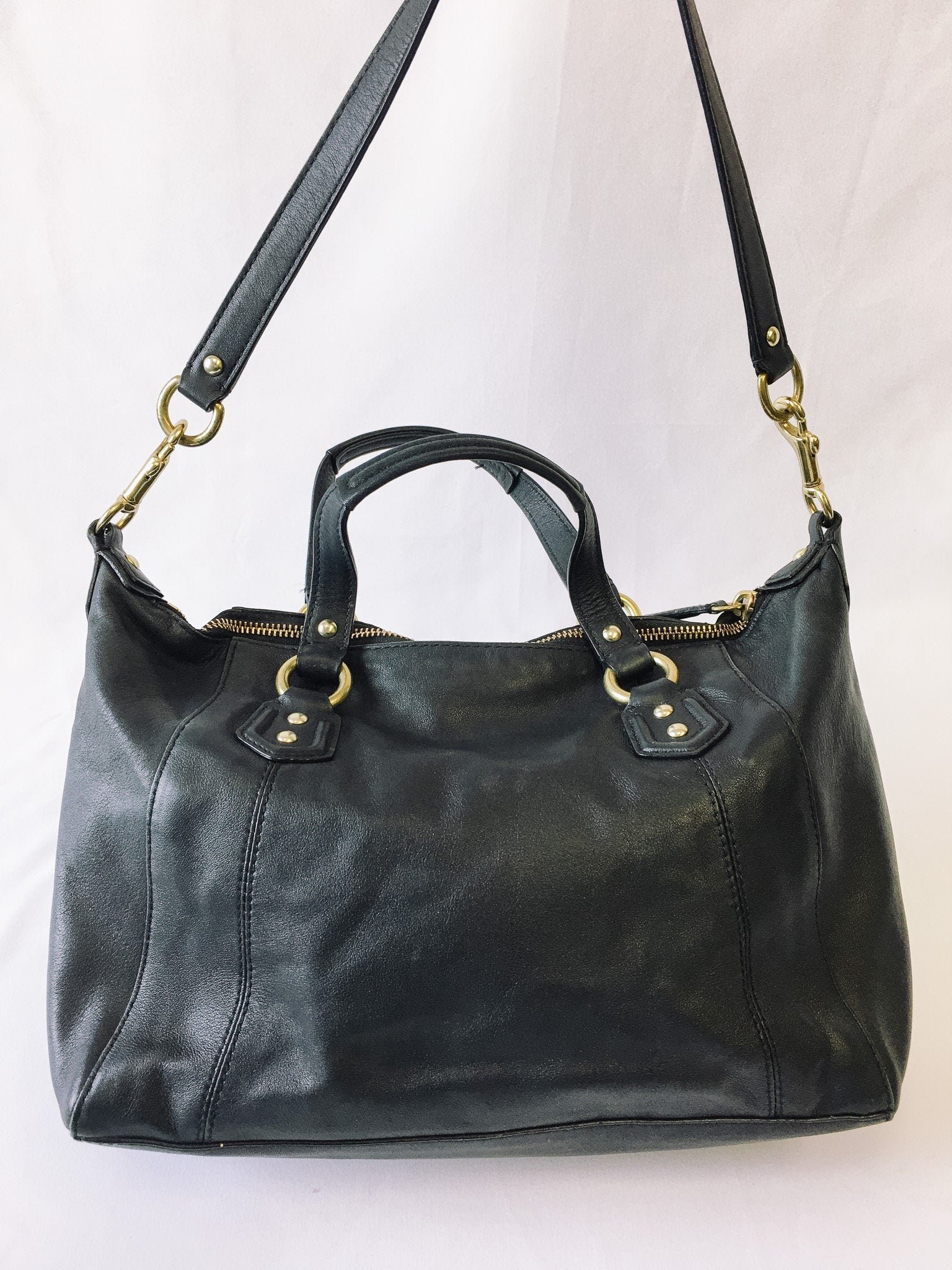 Vintage COACH Campbell Satchel Handbag, Black Leather COACH Shoulder Bag, #24690