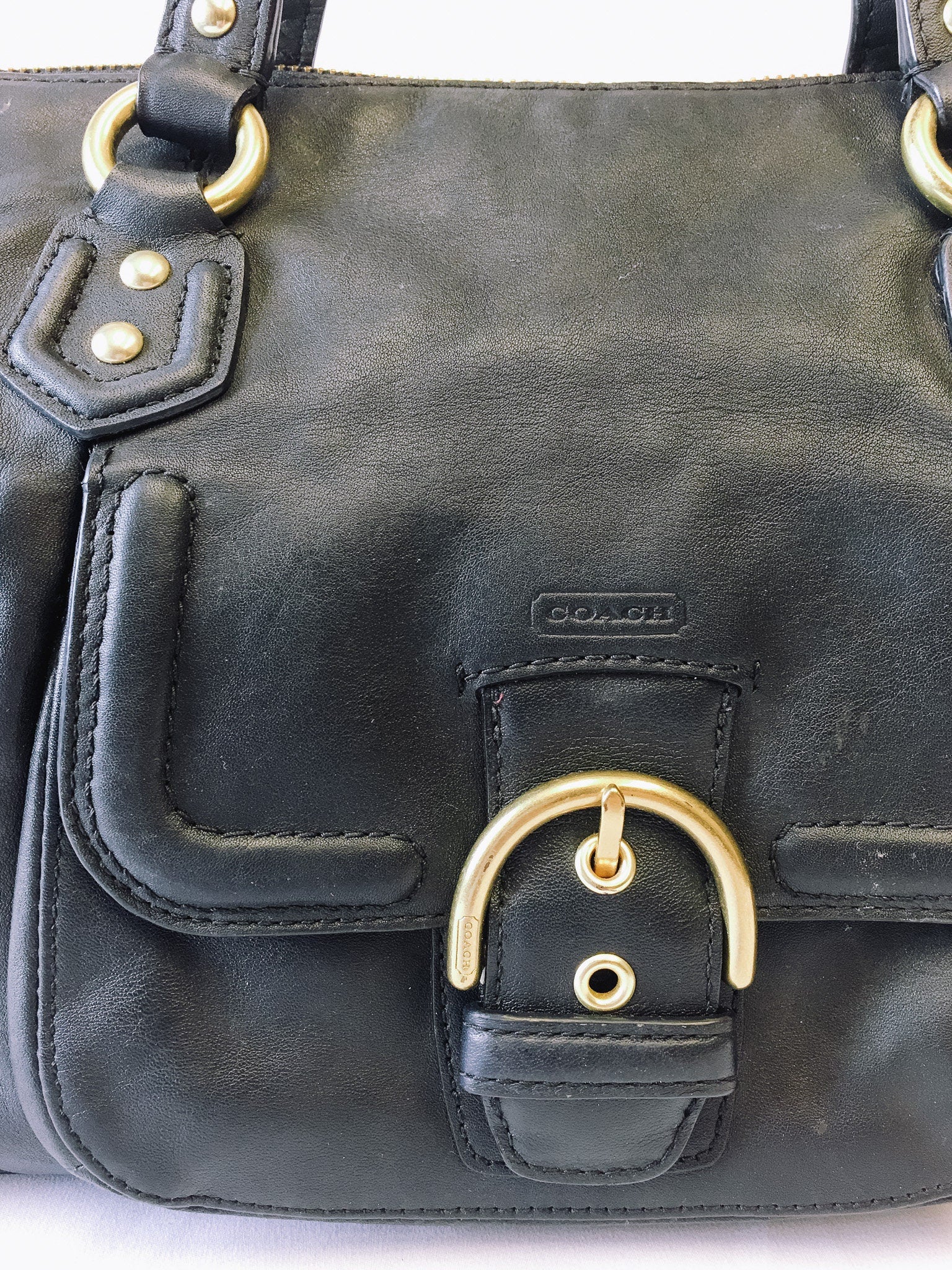 Vintage COACH Campbell Satchel Handbag, Black Leather COACH Shoulder Bag, #24690