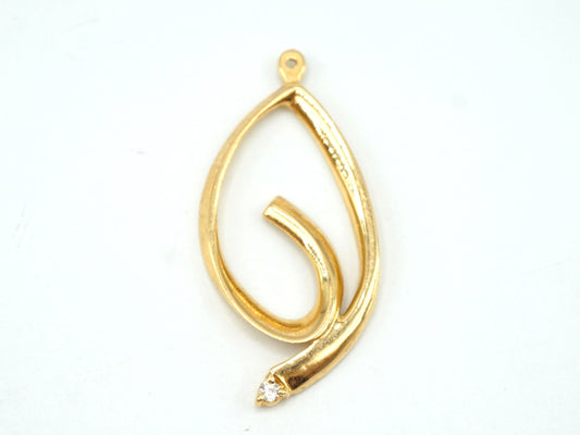 Estate 14K Gold Free Form Oval Pendant with Diamond Accent