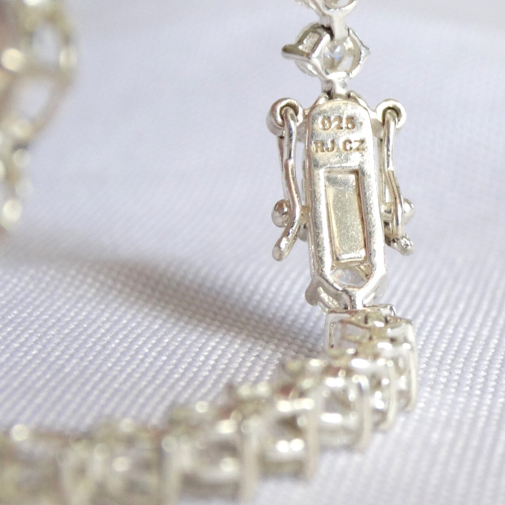 Graduated RJ Sterling Cubic Zirconia Tennis Bracelet, Estate Vintage