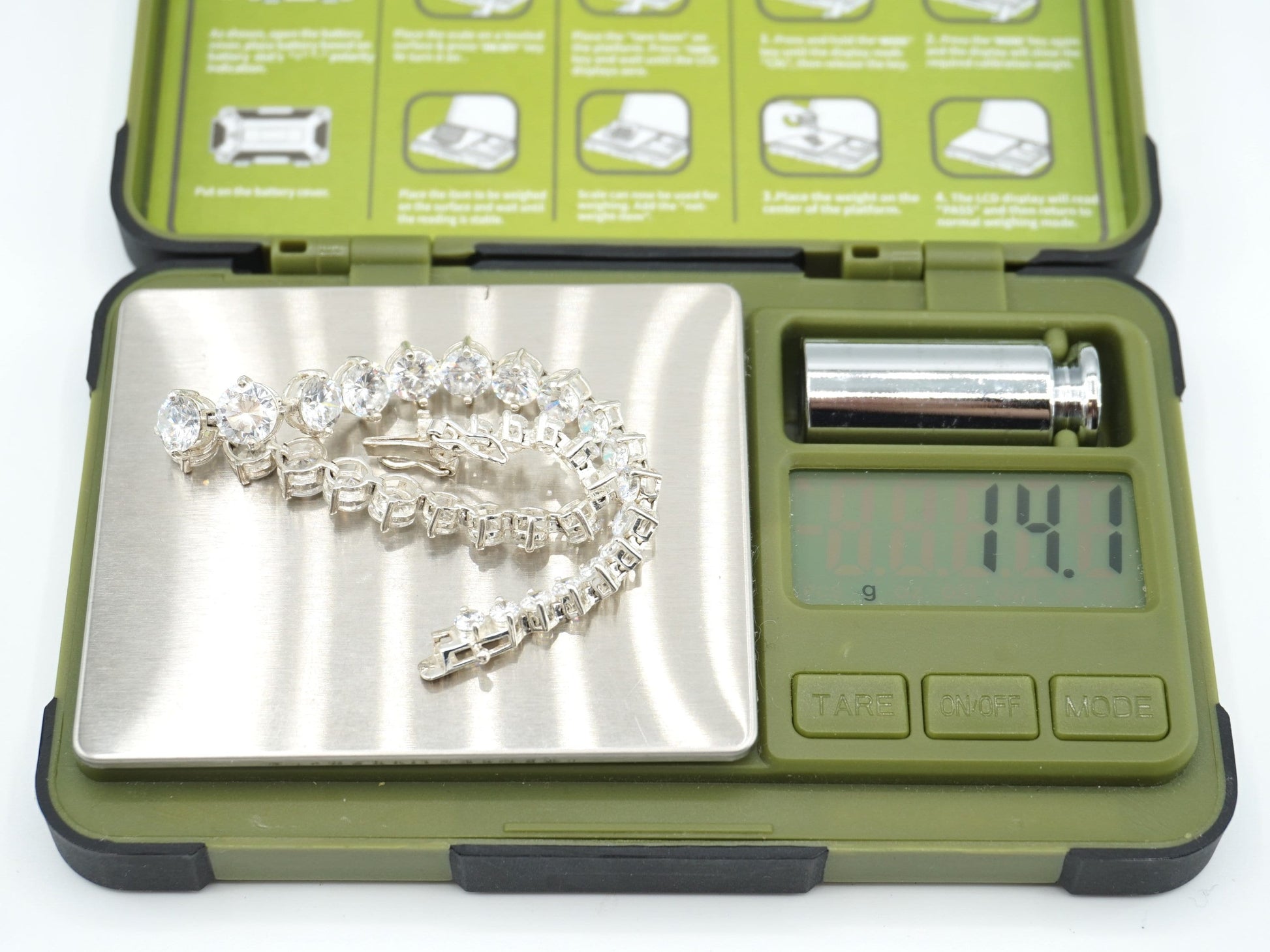 Graduated RJ Sterling Cubic Zirconia Tennis Bracelet, Estate Vintage