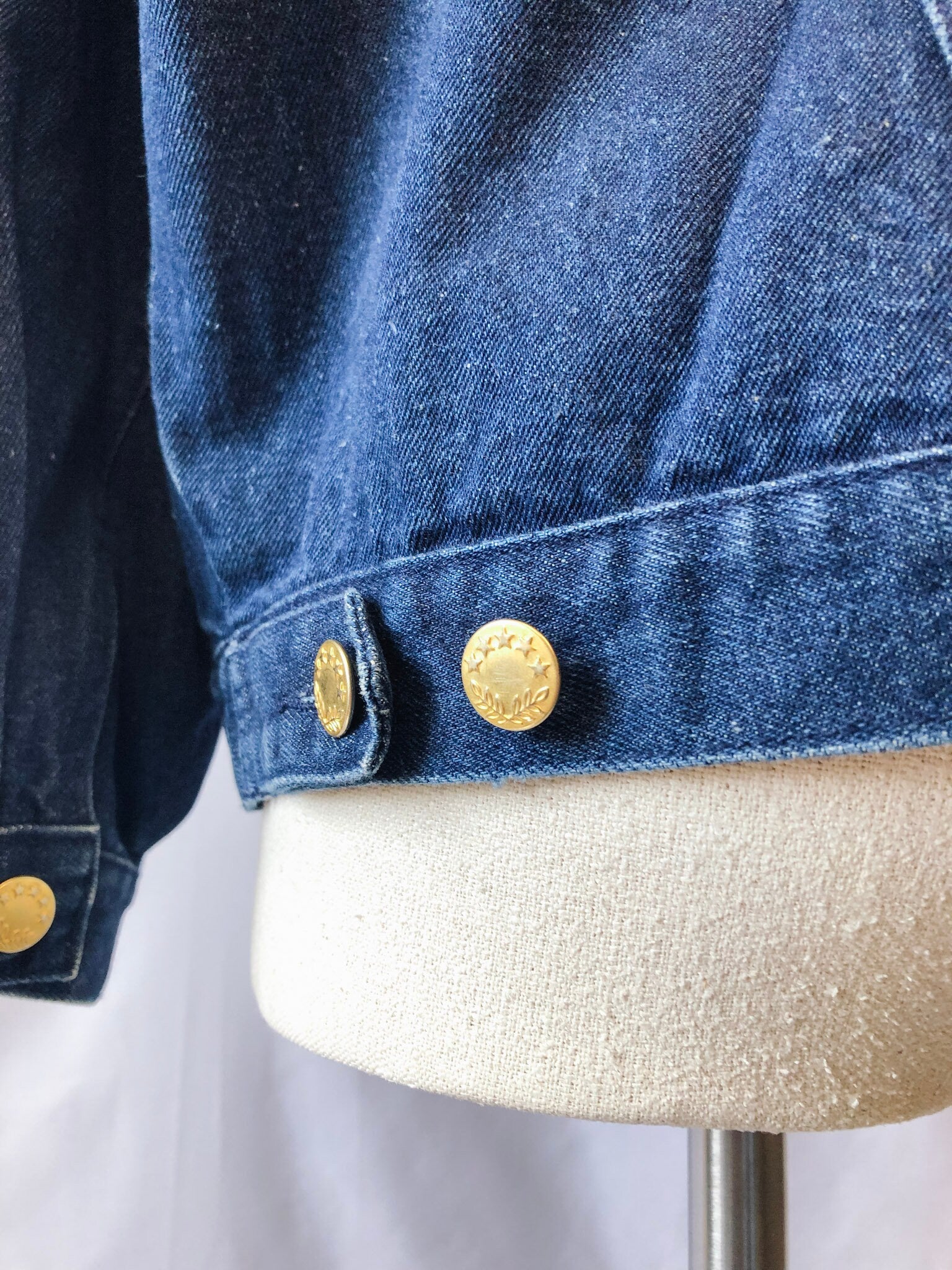 Vintage 90s Carole Little Sport Jean Jacket, Western Denim Jacket with Gold Embellishments, sz. 6