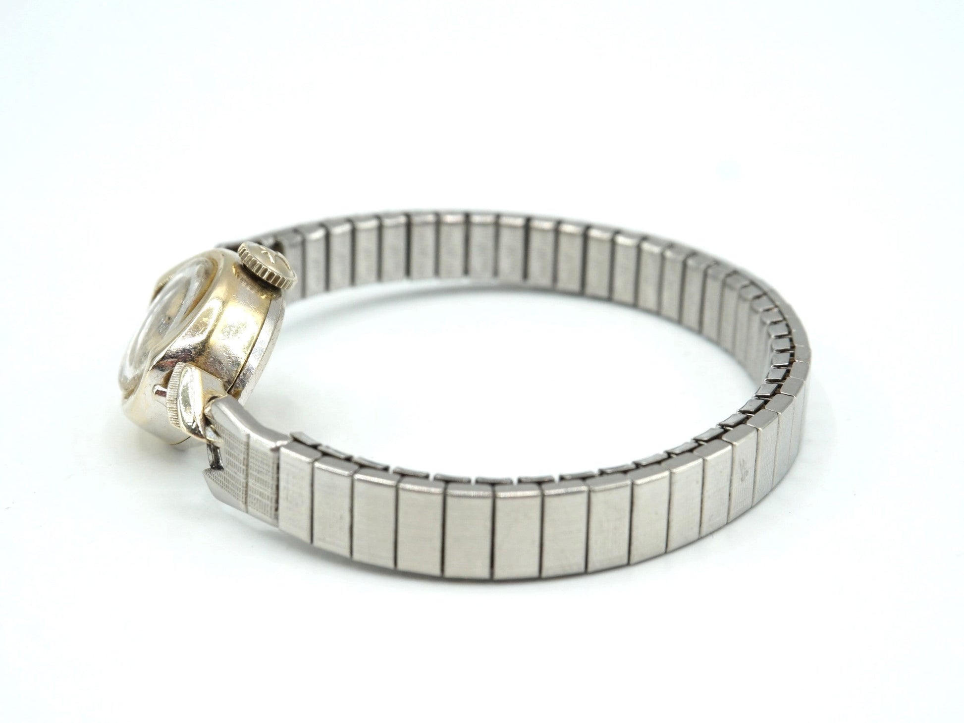 Vintage 14K White Gold CROTON Ladies Cocktail Watch, Speidel Expandable Band, Collector Watches, Not Working