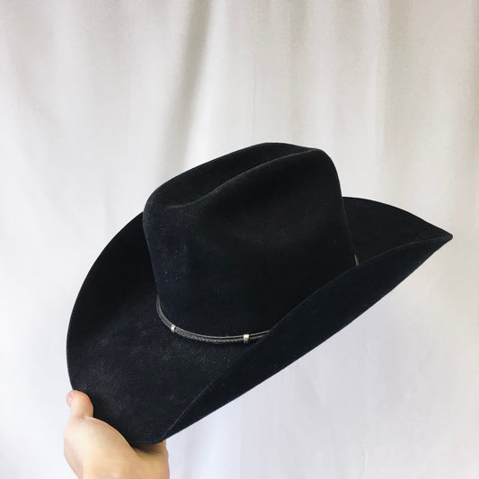 Long Oval Black Resistol 4X Beaver Western Cowboy Hat, sz. 7 1/4