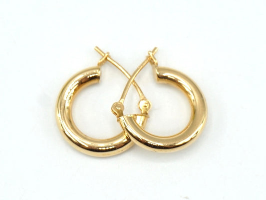 Estate Hollow MC 14K Gold Mini Hoop Stud Earrings, Minimalist Hoop Earrings