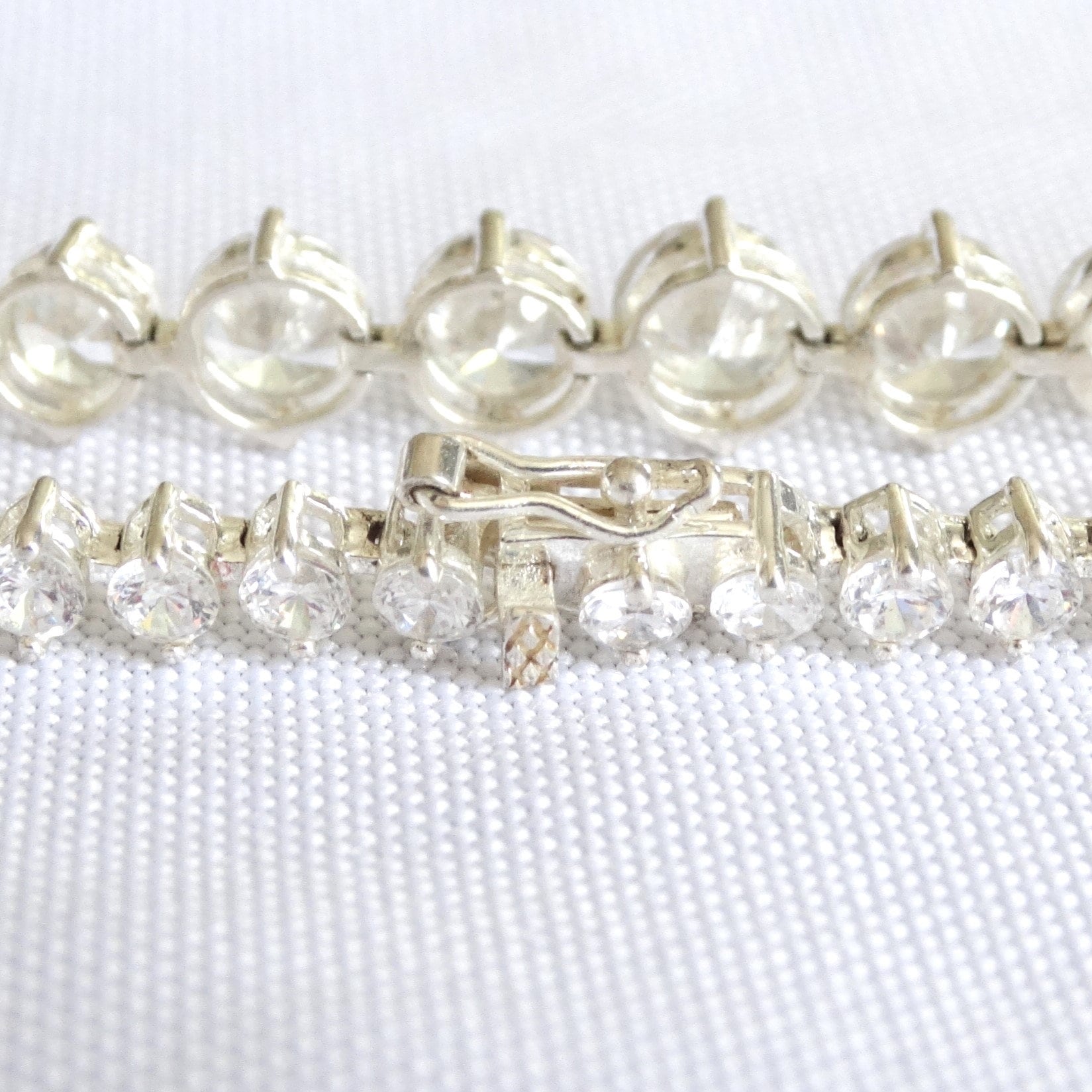 Graduated RJ Sterling Cubic Zirconia Tennis Bracelet, Estate Vintage