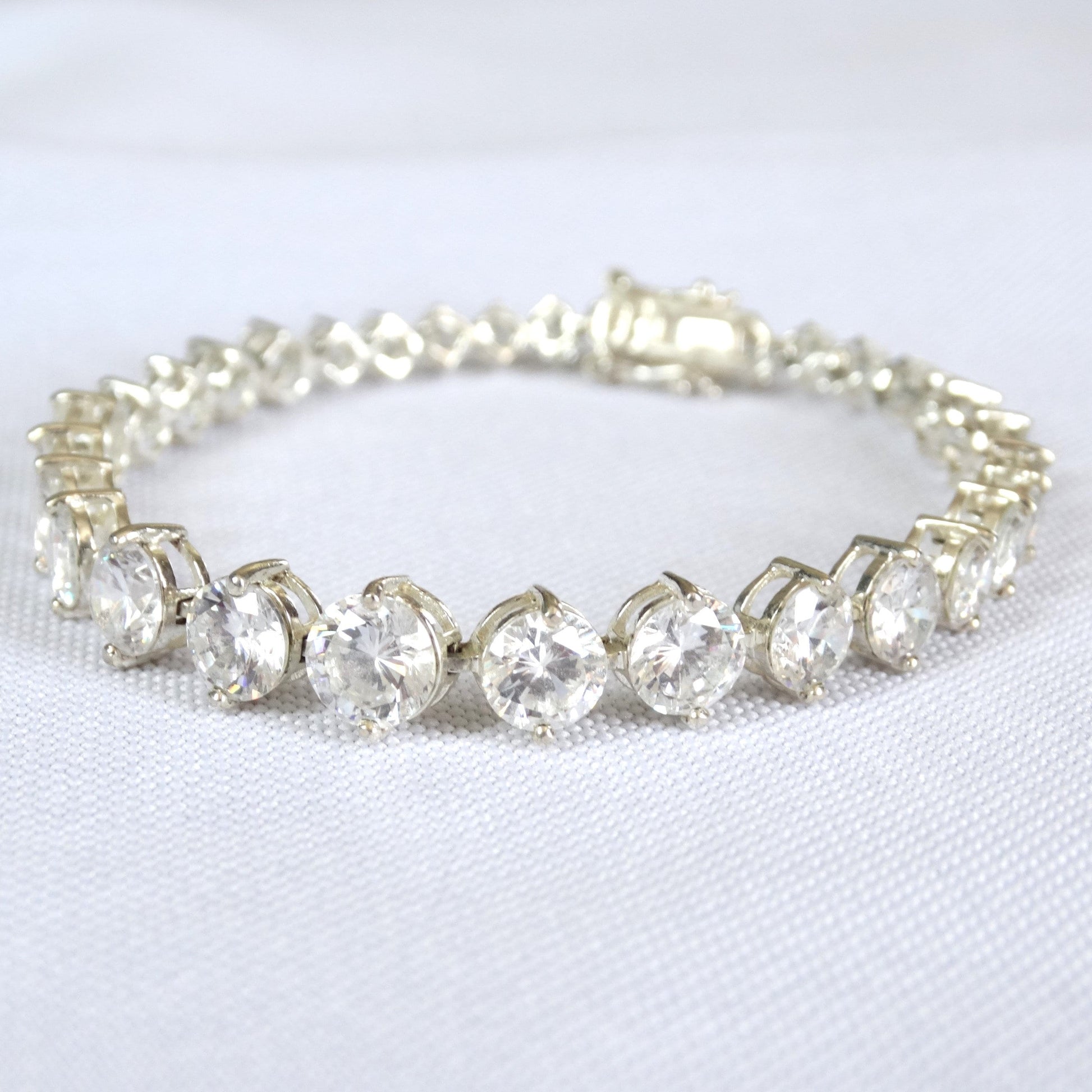 Graduated RJ Sterling Cubic Zirconia Tennis Bracelet, Estate Vintage