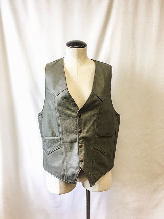 Vintage Genuine Leather Arizona Brand Gray Vest, Country Western Leather Vest, sz. L