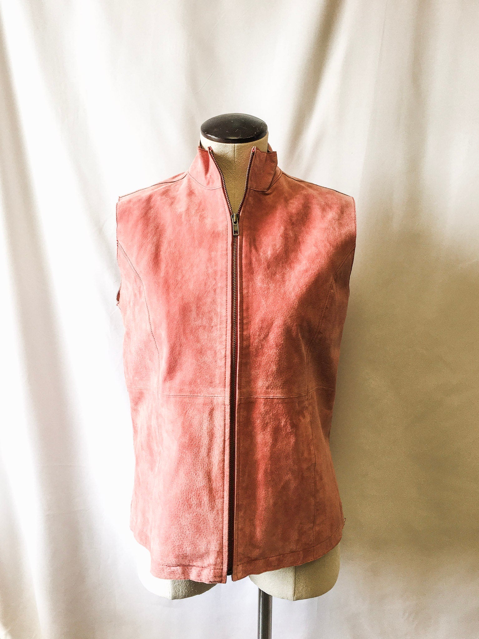 Vintage Ruff Hewn Pink Dusty Rose 100% Genuine Leather Zip Up Vest, Pink Suede Vest, sz. M