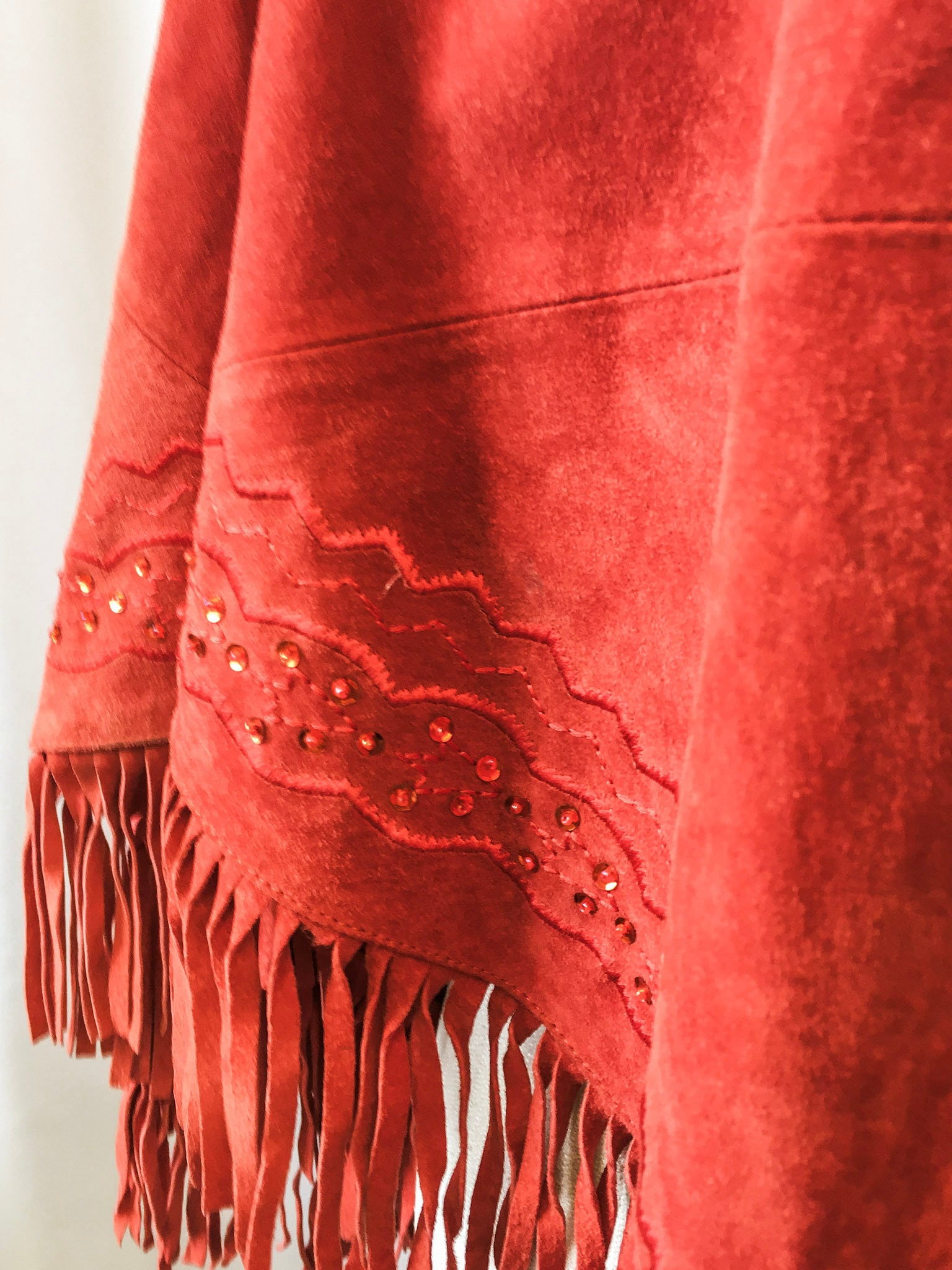 Vintage Newport News Women’s Red Genuine Leather Sequin Tassel Poncho