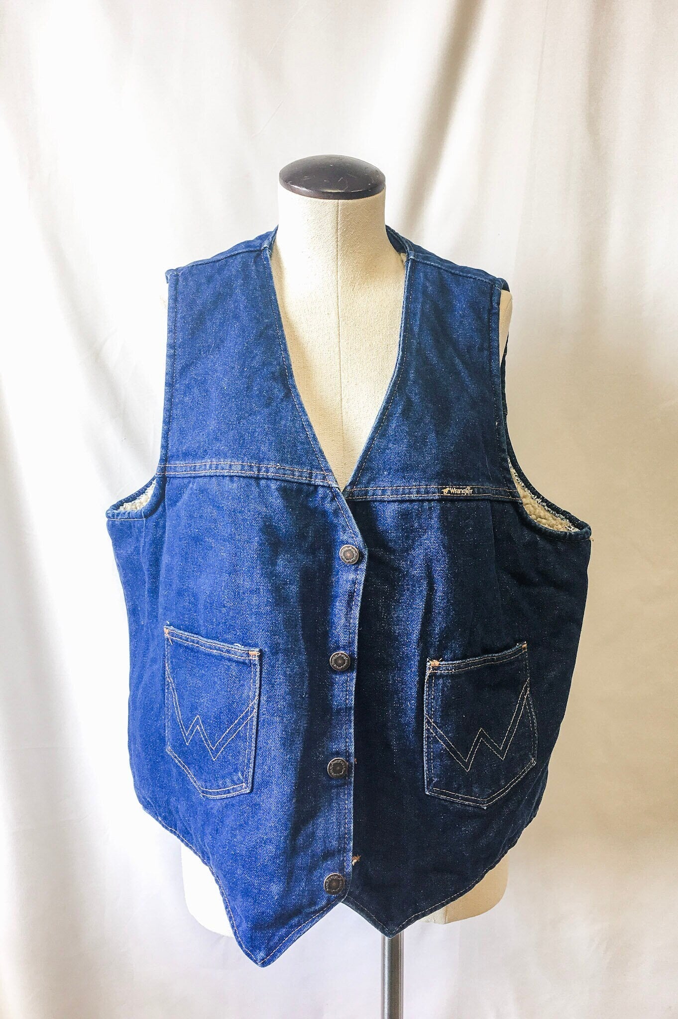 Vintage 70s Wrangler Sherpa Lined Denim Vest Denim