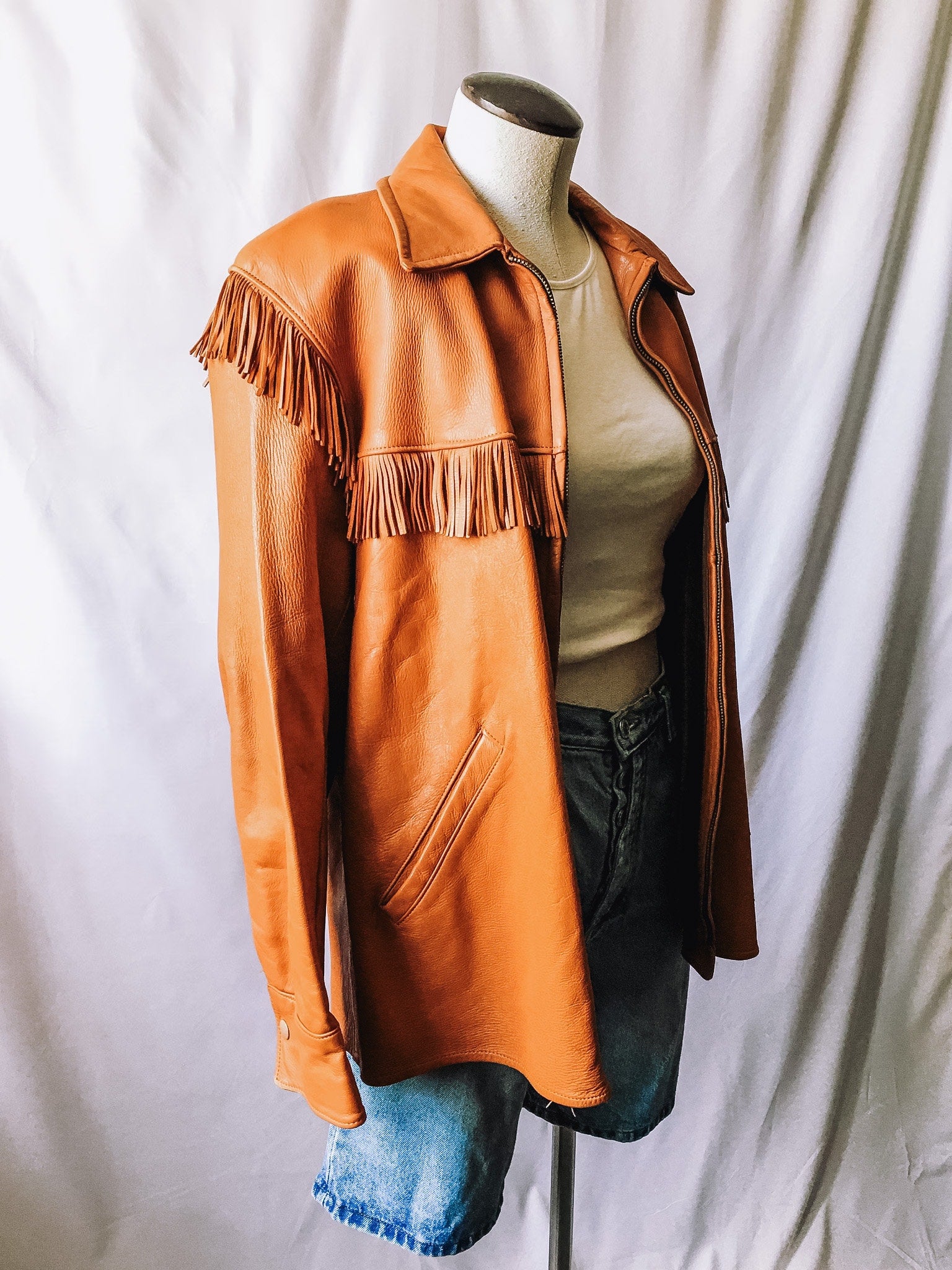 Vintage 50s Mid-Western Sport Togs Brown Leather Fringe Jacket, Sz. Men's 44