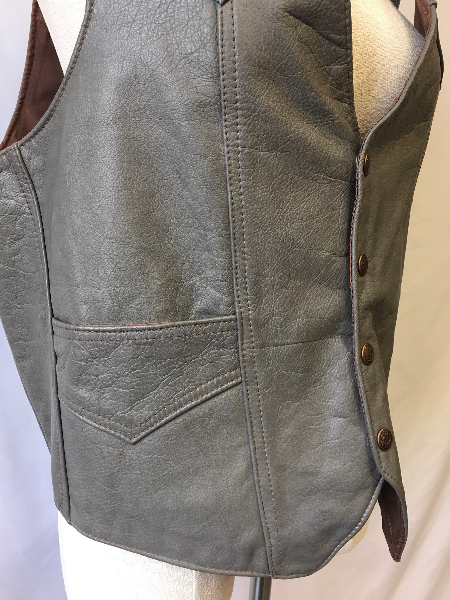 Vintage Genuine Leather Arizona Brand Gray Vest, Country Western Leather Vest, sz. L