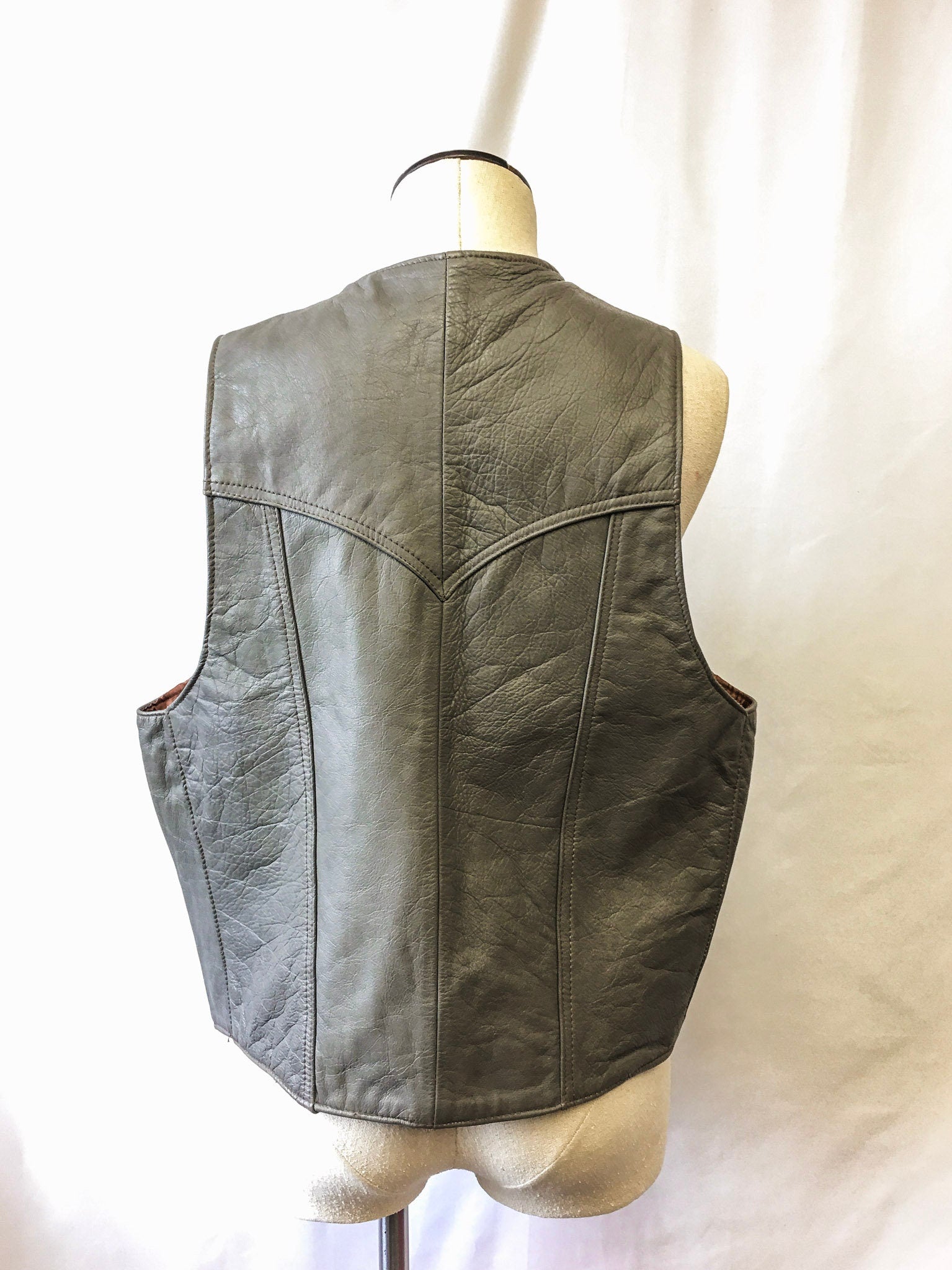 Vintage Genuine Leather Arizona Brand Gray Vest, Country Western Leather Vest, sz. L