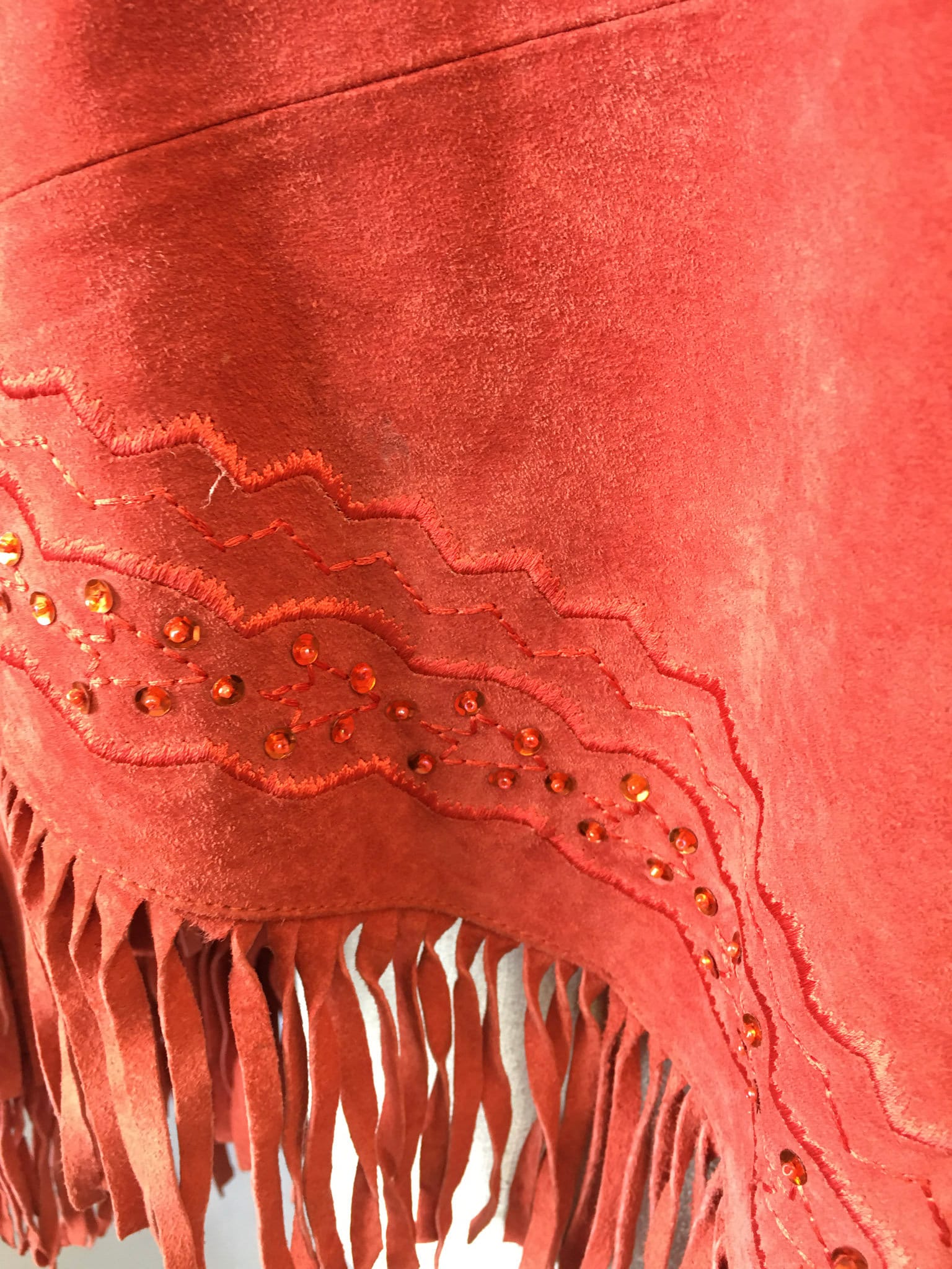 Vintage Newport News Women’s Red Genuine Leather Sequin Tassel Poncho