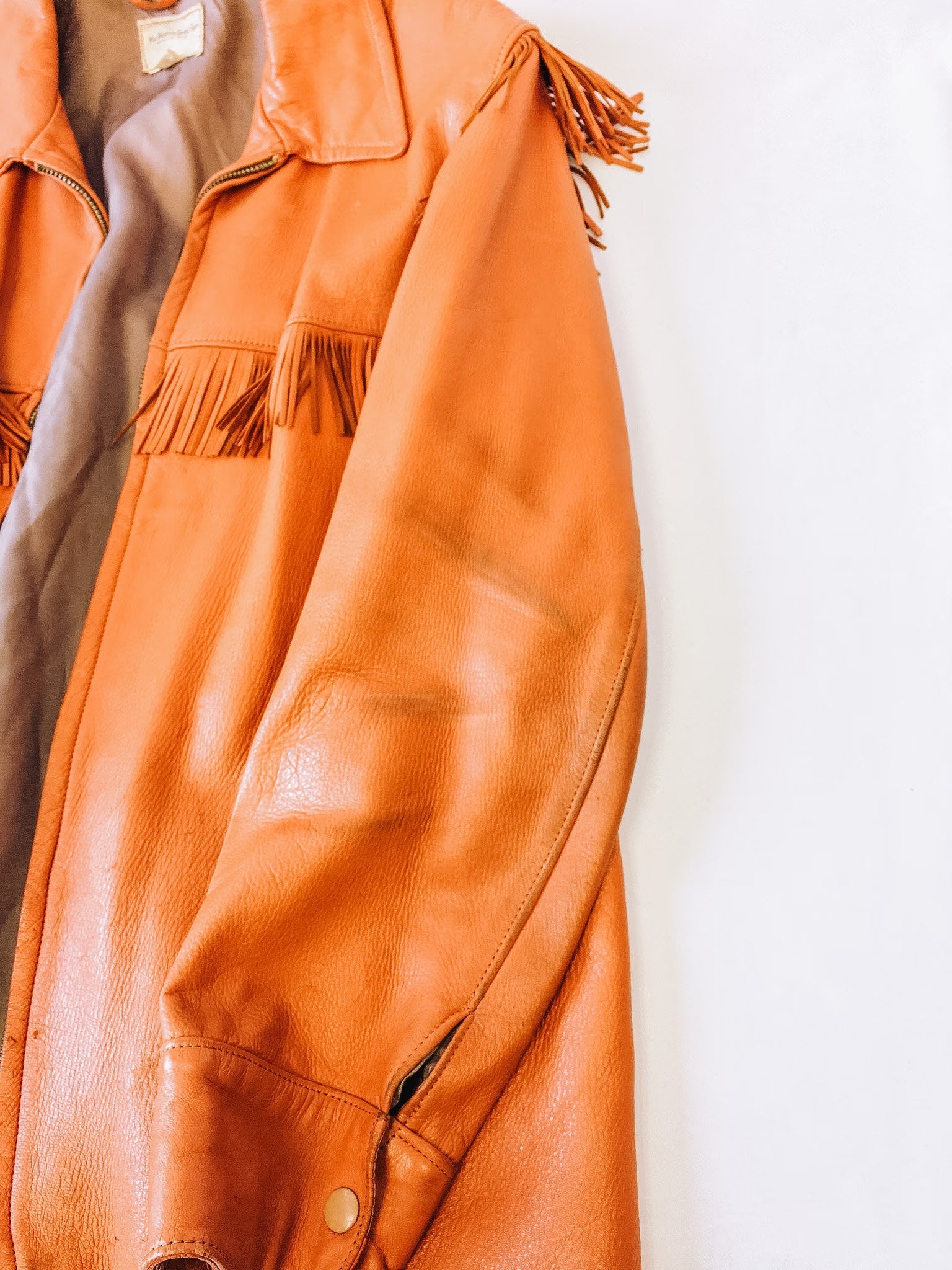 Vintage 50s Mid-Western Sport Togs Brown Leather Fringe Jacket, Sz. Men's 44
