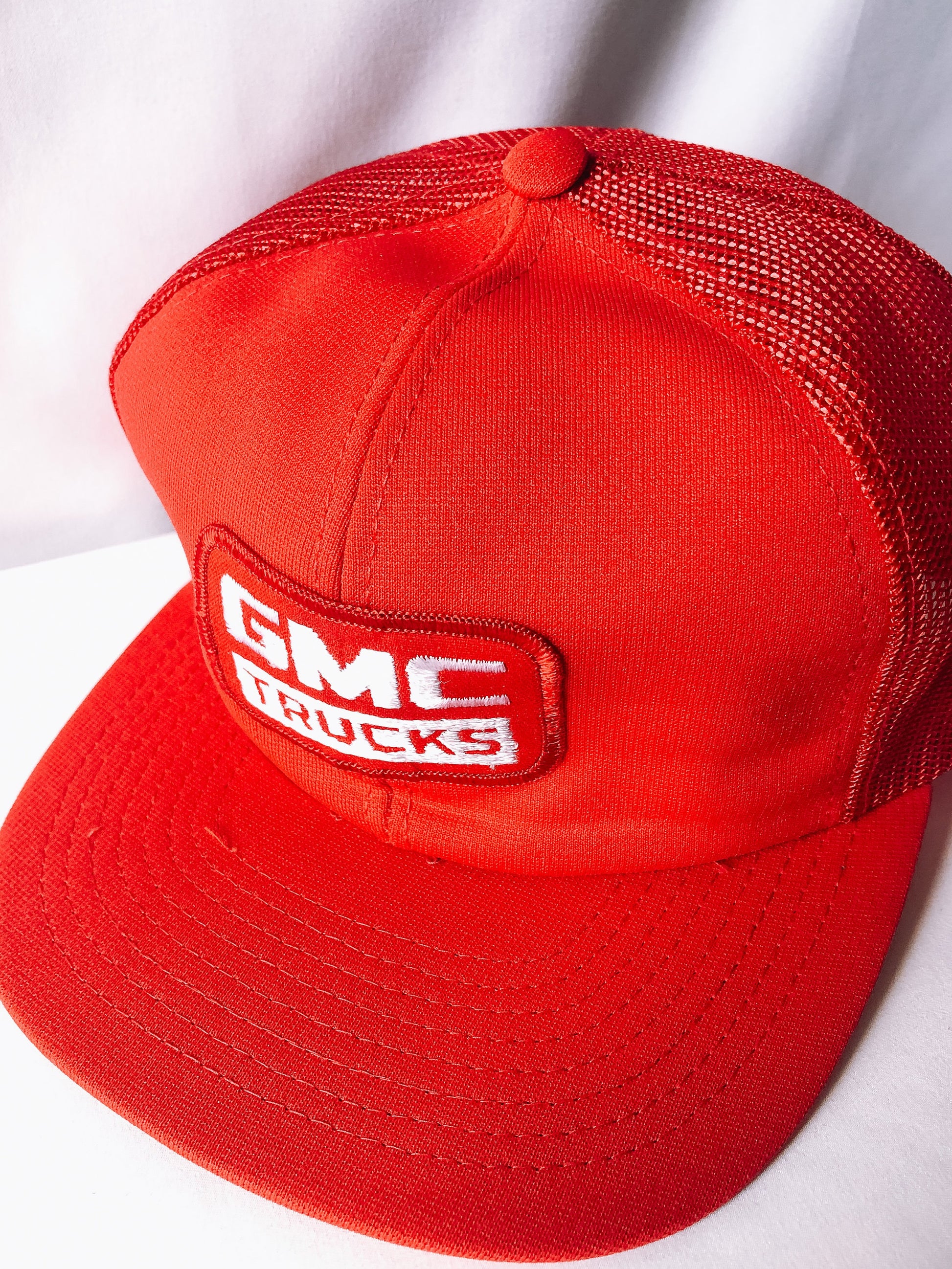 Vintage Red GMC Trucks Mesh Trucker Hat, Flat Brim Baseball Cap