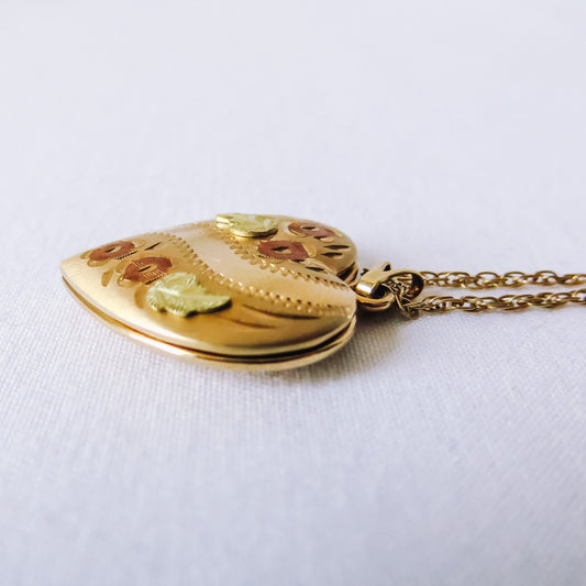 Vintage LANDSTROM"S 10k Gold Trim, 14k Gold Filled Black Hills Gold Heart Shaped Locket, Vintage BLACK HILLS Gold