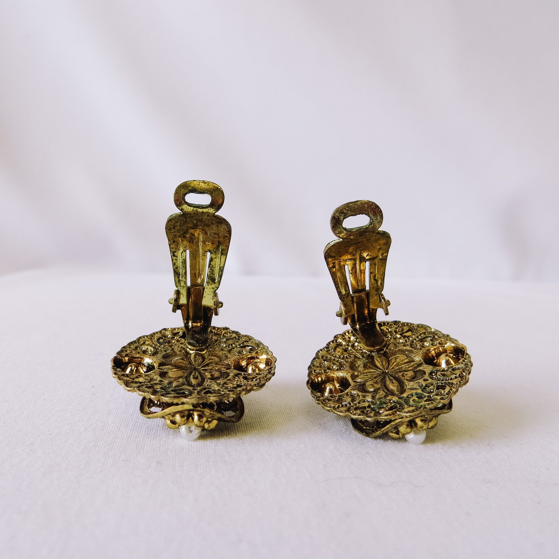 Vintage West Germany Marked Filigree with Glass Beads Clip-on Earrings, Vintage Costume Jewelry