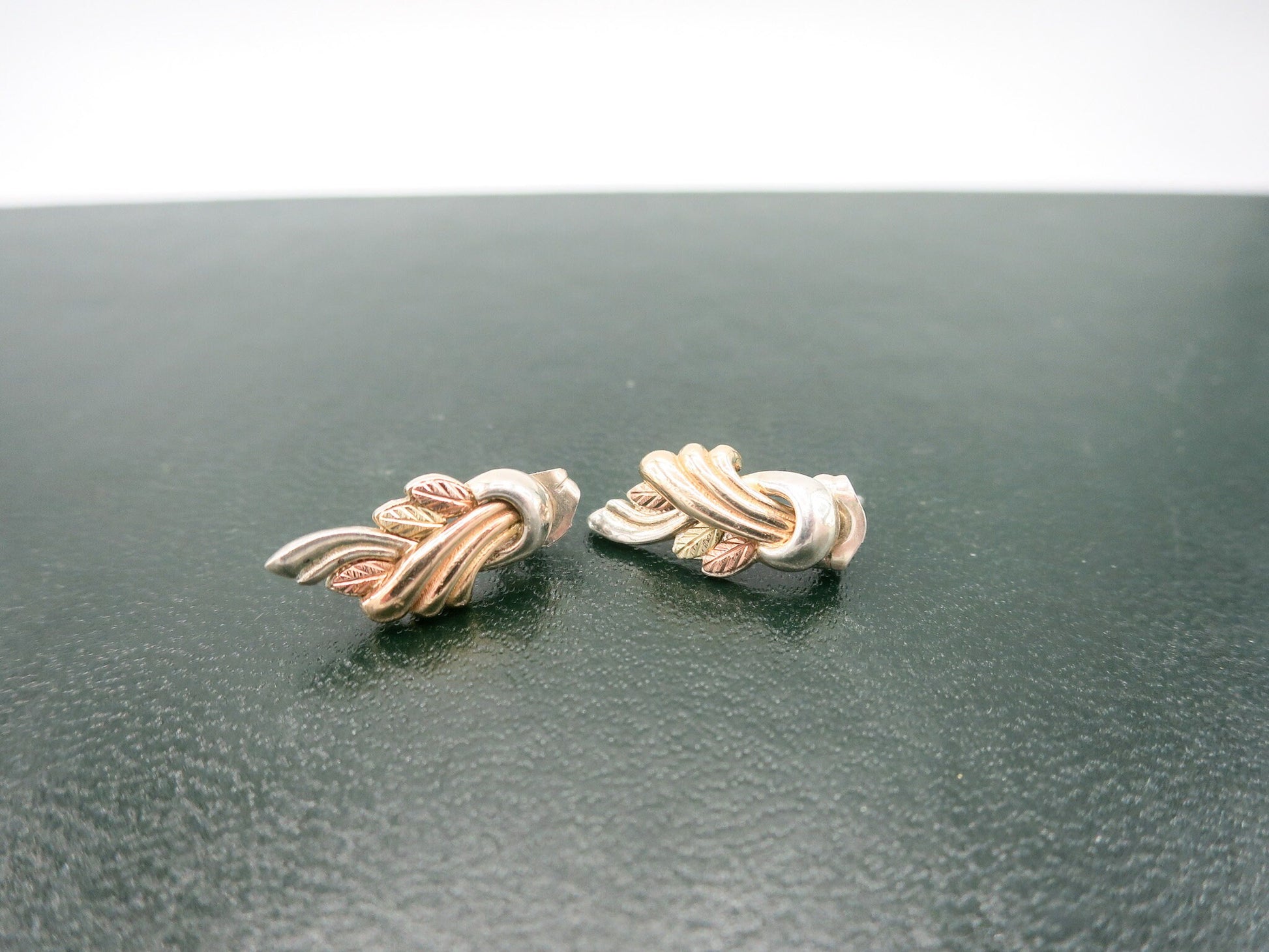 Vintage Coleman and Co Sterling and 10k Art Deco Black Hills Gold Earrings, Vintage Black Hills Gold Stud Earrings